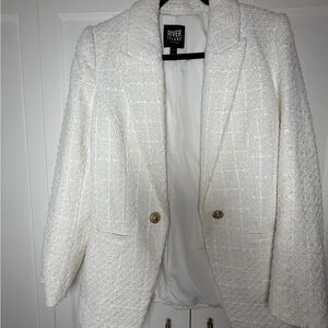 River Island Women's Cream Textured Blazer